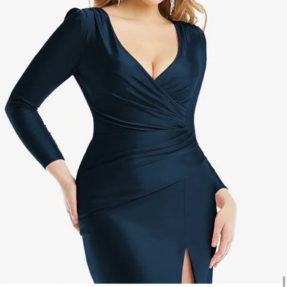 Cynthia + Sahar Yasmeen CS102 Mermaid Satin Gown Midnight Blue M NWT Dress